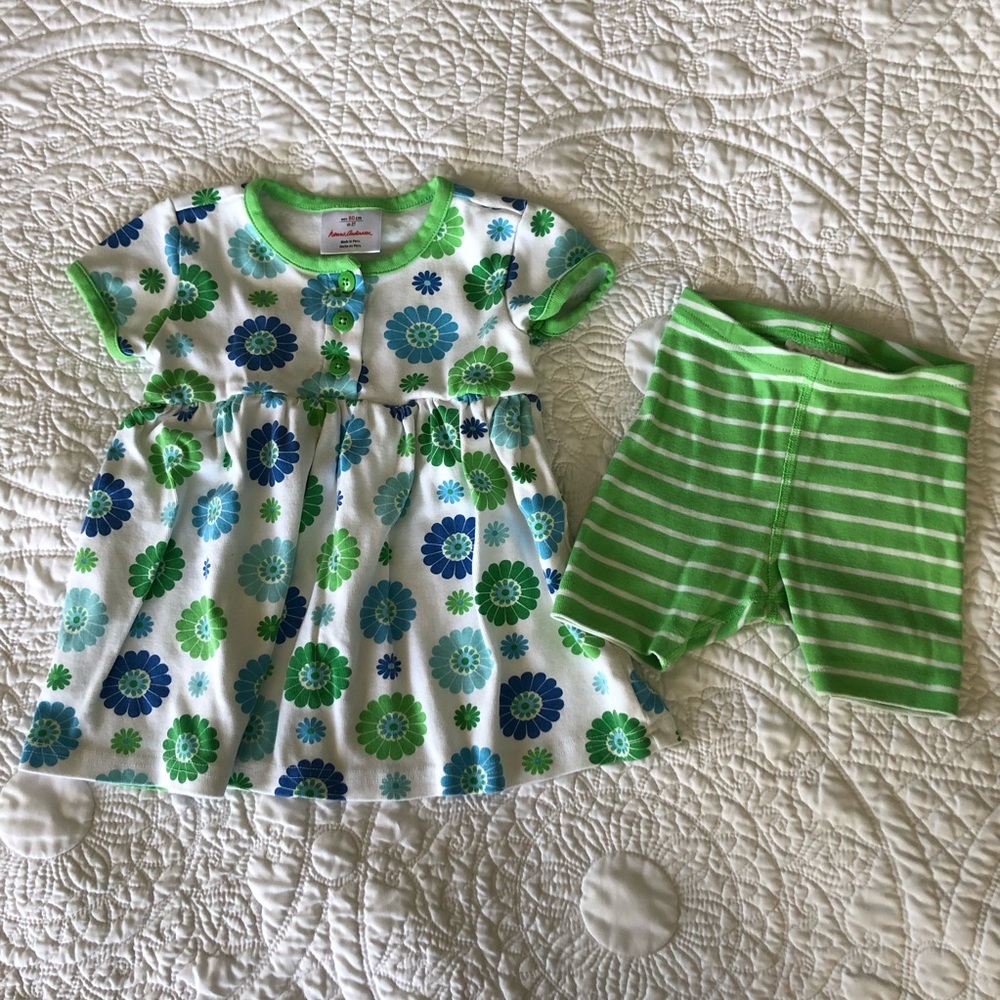 Hanna Andersson Size 80 Green Blue Dress Set - Picture 2 of 8